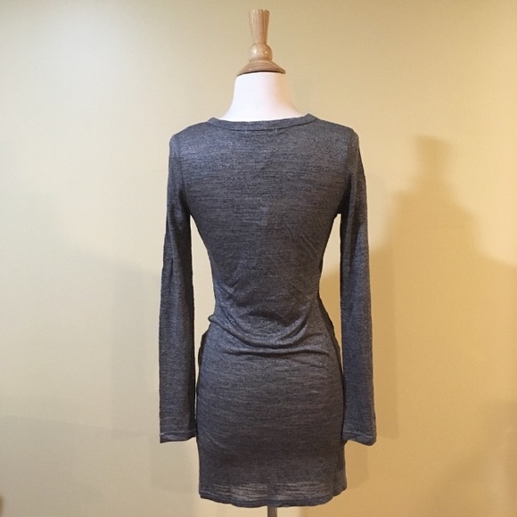 Twisted Knot Front Marled Grey Long Sleeve Knit Dress - Picture 6 of 7